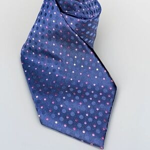 Clericci Classic Navy Silk Tie with Pink & White Polka Dots